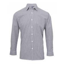 Premier Férfi ing Premier PR220 Men&#039;S Long Sleeve Gingham Cotton Microcheck Shirt -L, Navy/White férfi ing