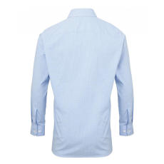 Premier Férfi ing Premier PR220 Men'S Long Sleeve Gingham Cotton Microcheck Shirt -XL, Light Blue/White