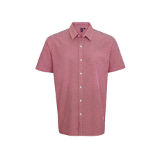 Premier Férfi ing Premier PR221 Men'S Short Sleeve Gingham Cotton Microcheck Shirt -3XL, Red/White