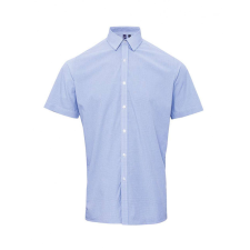 Premier Férfi ing Premier PR221 Men&#039;S Short Sleeve Gingham Cotton Microcheck Shirt -XL, Light Blue/White férfi ing