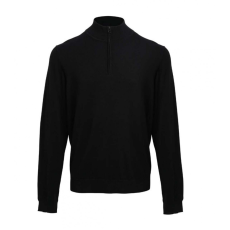 Premier Férfi Premier PR695 Men'S Quarter-Zip Knitted Sweater -XL, Black