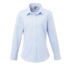 Premier Női blúz Premier PR320 Women&#039;S Long Sleeve Gingham Microcheck Shirt -2XL, Light Blue/White blúz