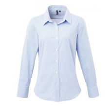 Premier Női blúz Premier PR320 Women'S Long Sleeve Gingham Microcheck Shirt -S, Light Blue/White