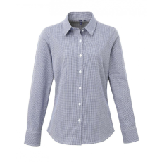 Premier Női blúz Premier PR320 Women'S Long Sleeve Gingham Microcheck Shirt -XS, Navy/White