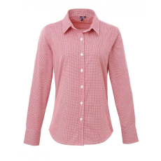 Premier Női blúz Premier PR320 Women'S Long Sleeve Gingham Microcheck Shirt -XS, Red/White