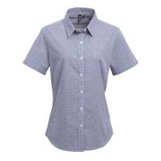 Premier Női blúz Premier PR321 Women'S Short Sleeve Gingham Microcheck Shirt -3XL, Navy/White