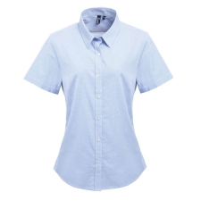 Premier Női blúz Premier PR321 Women&#039;S Short Sleeve Gingham Microcheck Shirt -S, Light Blue/White blúz
