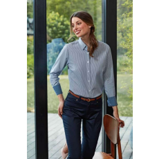 Premier Női blúz Premier PR338 Women'S Cotton Rich Oxford Stripes Shirt -2XL, Oxford Blue