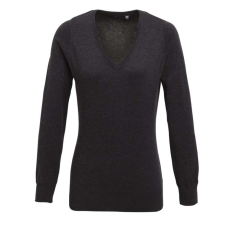 Premier Női Premier PR696 Women'S Knitted v-neck Sweater -L, Charcoal