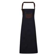 Premier PR136 'DIVISION' WAXED LOOK DENIM BIB APRON WITH FAUX LEATHER U