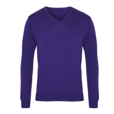Premier PR694 V-nyakú finom kötésű férfi pulóver Premier, Purple-XXS
