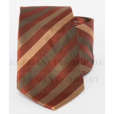  Prémium selyem nyakkendő - Tégla-barna csikos
