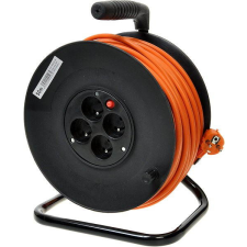PremiumCord hosszabbító 230V 50 m dob, 4x foglalat, narancssárga kábel és adapter