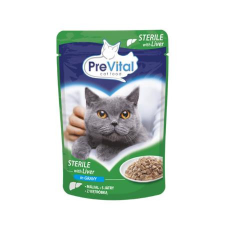 PreVital Macskaeledel, alutasakos, ivartalanított macskáknak, 100 g, PREVITAL, máj szószban macskaeledel