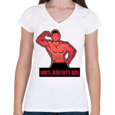 PRINTFASHION 100% rántotthús - Női V-nyakú póló - Fehér