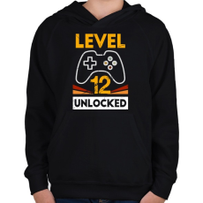 PRINTFASHION 12-es szint feloldva - Gyerek kapucnis pulóver - Fekete