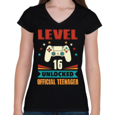 PRINTFASHION 16 éves gamer - Női V-nyakú póló - Fekete