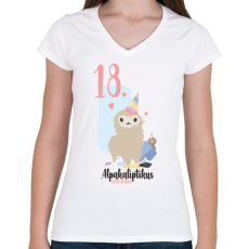 PRINTFASHION 18. Alpakaliptikus születésnap - Női V-nyakú póló - Fehér