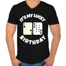 PRINTFASHION 18 POKER SZÜLINAP - Férfi V-nyakú póló - Fekete férfi póló