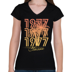 PRINTFASHION 1977 - Női V-nyakú póló - Fekete