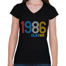 PRINTFASHION 1986 - Női V-nyakú póló - Fekete