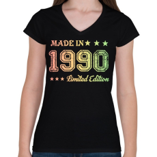 PRINTFASHION 1990 - Női V-nyakú póló - Fekete