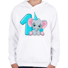 PRINTFASHION 1 éves elefántos - Gyerek kapucnis pulóver - Fehér gyerek pulóver, kardigán