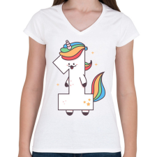 PRINTFASHION 1 éves unikornis - Női V-nyakú póló - Fehér női póló