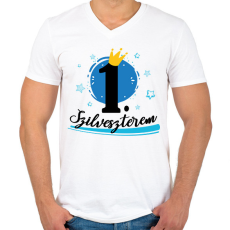 PRINTFASHION 1. szilveszterem - Férfi V-nyakú póló - Fehér