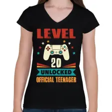 PRINTFASHION 20 éves gamer - Női V-nyakú póló - Fekete női póló