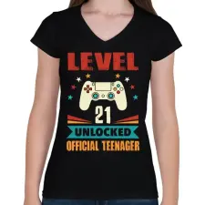 PRINTFASHION 21 éves gamer - Női V-nyakú póló - Fekete női póló