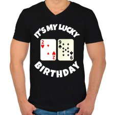 PRINTFASHION 29 POKER SZÜLINAP - Férfi V-nyakú póló - Fekete férfi póló