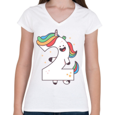 PRINTFASHION 2 éves unikornis - Női V-nyakú póló - Fehér női póló