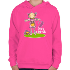 PRINTFASHION "2 éves vagyok" kislányoknak - Gyerek kapucnis pulóver - Fukszia gyerek pulóver, kardigán