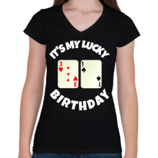 PRINTFASHION 31 POKER SZÜLINAP - Női V-nyakú póló - Fekete