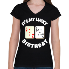 PRINTFASHION 35 POKER SZÜLINAP - Női V-nyakú póló - Fekete