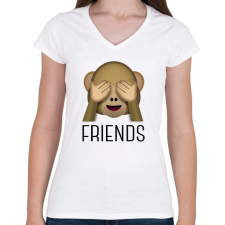 PRINTFASHION 3 majom - friends - Női V-nyakú póló - Fehér női póló
