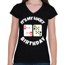 PRINTFASHION 40 POKER SZÜLINAP - Női V-nyakú póló - Fekete női póló