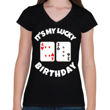PRINTFASHION 43 POKER SZÜLINAP - Női V-nyakú póló - Fekete női póló