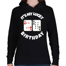 PRINTFASHION 48 POKER SZÜLINAP - Női kapucnis pulóver - Fekete