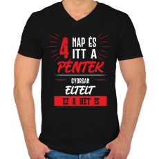 PRINTFASHION 4 nap és itt a péntek - fehér - Férfi V-nyakú póló - Fekete