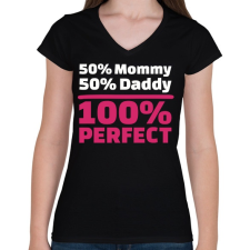 PRINTFASHION 50% Anya, 50% Apa - Női V-nyakú póló - Fekete női póló