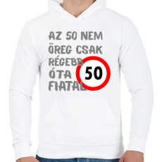 PRINTFASHION 50 éves Sz. - Férfi kapucnis pulóver - Fehér