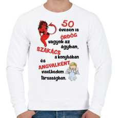 PRINTFASHION 50 évesen is ördög - Férfi pulóver - Fehér