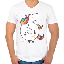 PRINTFASHION 6 éves unikornis - Férfi V-nyakú póló - Fehér férfi póló