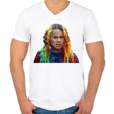 PRINTFASHION 6ix9ine - Férfi V-nyakú póló - Fehér