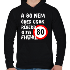 PRINTFASHION 80 éves (fehér) - Férfi kapucnis pulóver - Fekete