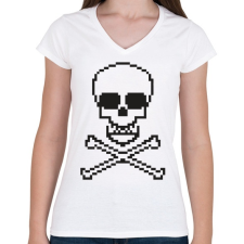 PRINTFASHION 8bit koponya - Női V-nyakú póló - Fehér női póló