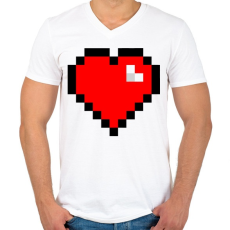 PRINTFASHION 8bit szív - Férfi V-nyakú póló - Fehér