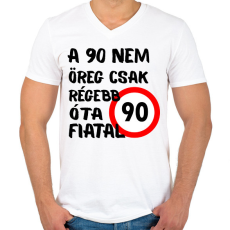 PRINTFASHION 90 éves fekete - Férfi V-nyakú póló - Fehér